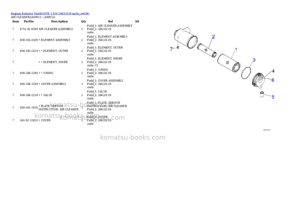 Komatsu saa4d107e-1 s/n 26633119-up Parts catalog cover Page 9