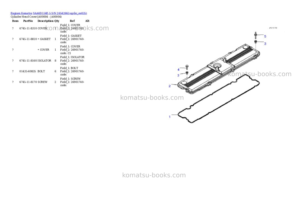 Komatsu SAA6D114E-5 S/N 26542663-up Parts catalog cover Komatsu SAA6D114E-5 S/N 26542663-up Parts catalog cover