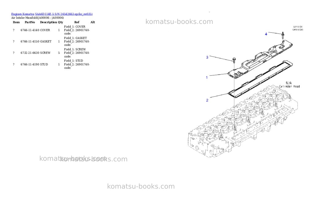 Komatsu SAA6D114E-5 S/N 26542663-up Parts catalog cover Page 3 Komatsu SAA6D114E-5 S/N 26542663-up Parts catalog cover Page 3