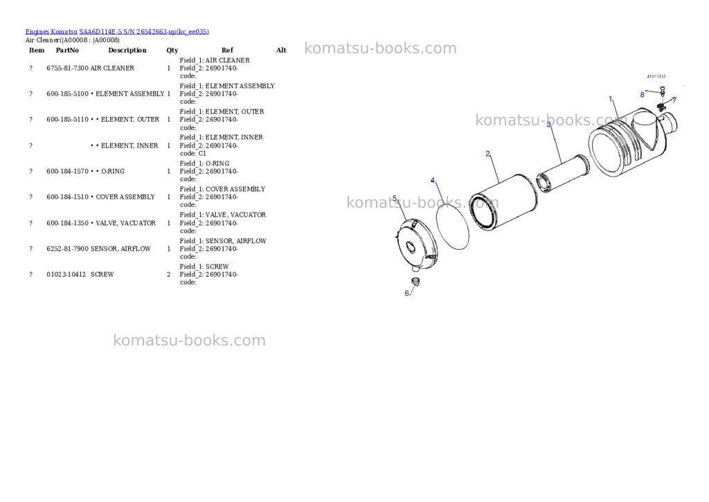 Komatsu SAA6D114E-5 S/N 26542663-up Parts catalog cover Page 5 Komatsu SAA6D114E-5 S/N 26542663-up Parts catalog cover Page 5