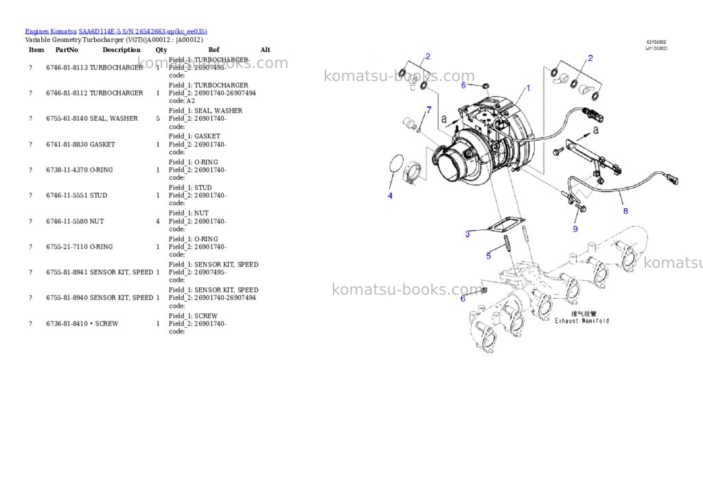 Komatsu SAA6D114E-5 S/N 26542663-up Parts catalog cover Page 9 Komatsu SAA6D114E-5 S/N 26542663-up Parts catalog cover Page 9