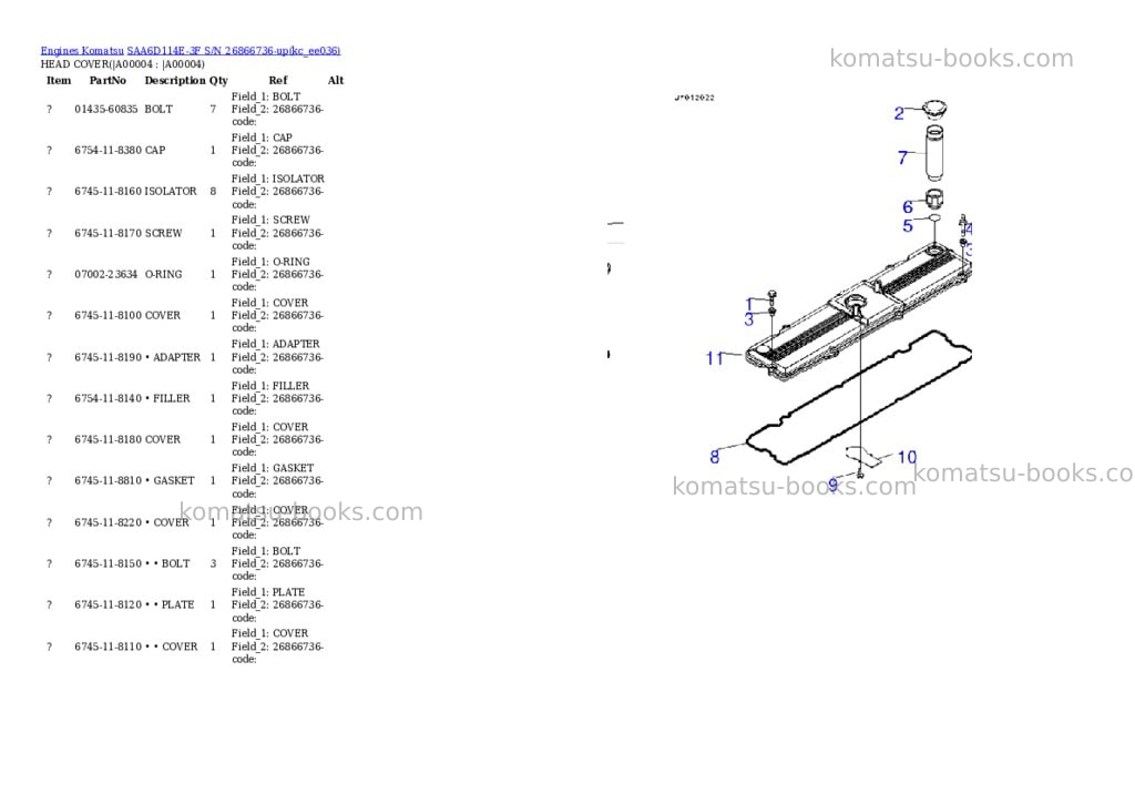 Komatsu SAA6D114E-3F S/N 26866736-up Parts catalog cover Komatsu SAA6D114E-3F S/N 26866736-up Parts catalog cover