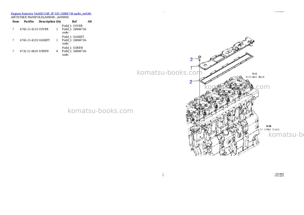 Komatsu SAA6D114E-3F S/N 26866736-up Parts catalog cover Page 5 Komatsu SAA6D114E-3F S/N 26866736-up Parts catalog cover Page 5
