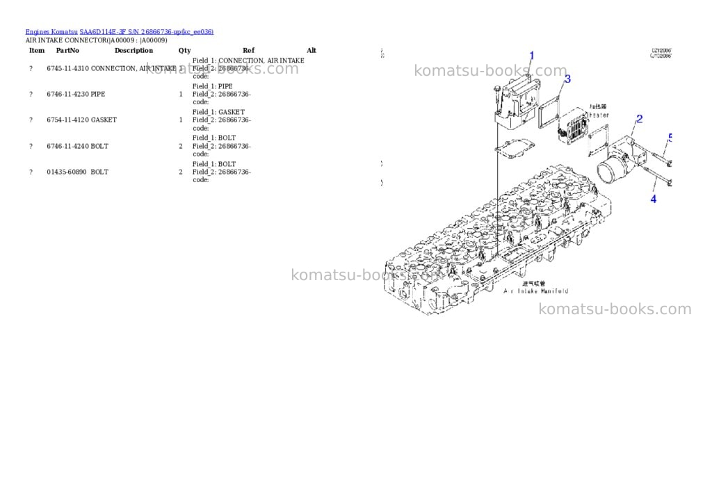 Komatsu SAA6D114E-3F S/N 26866736-up Parts catalog cover Page 6 Komatsu SAA6D114E-3F S/N 26866736-up Parts catalog cover Page 6