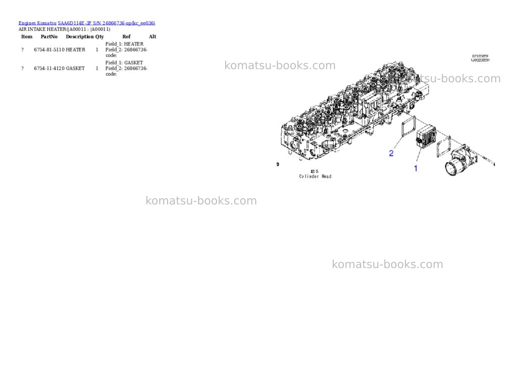 Komatsu SAA6D114E-3F S/N 26866736-up Parts catalog cover Page 8 Komatsu SAA6D114E-3F S/N 26866736-up Parts catalog cover Page 8