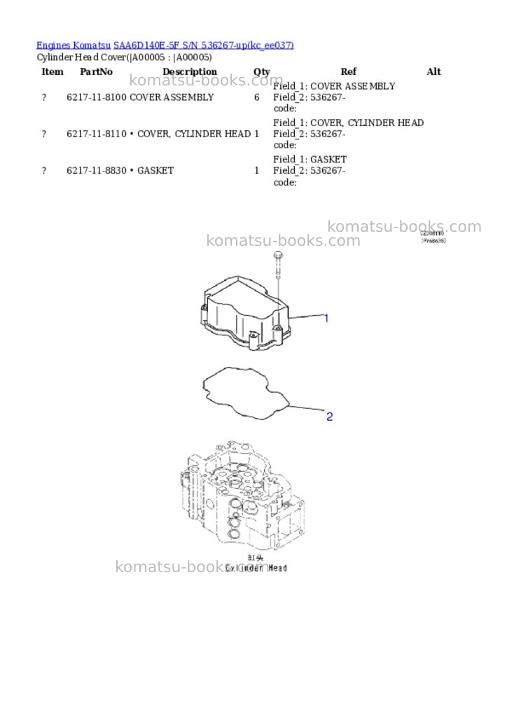 Komatsu SAA6D140E-5F S/N 536267-up Parts catalog cover Page 2 Komatsu SAA6D140E-5F S/N 536267-up Parts catalog cover Page 2