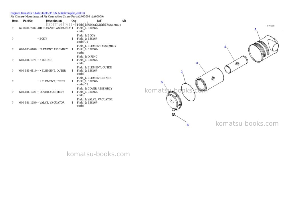 Komatsu SAA6D140E-5F S/N 536267-up Parts catalog cover Page 6 Komatsu SAA6D140E-5F S/N 536267-up Parts catalog cover Page 6