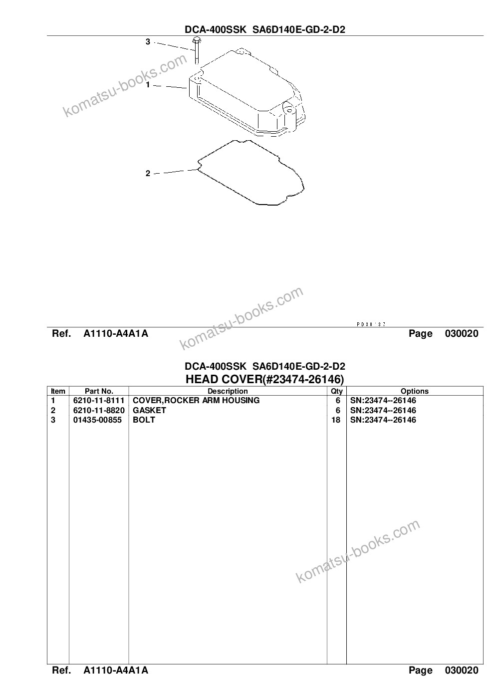 Komatsu dca-400ssk sa6d140e-2-d2 Parts catalog cover Page 6