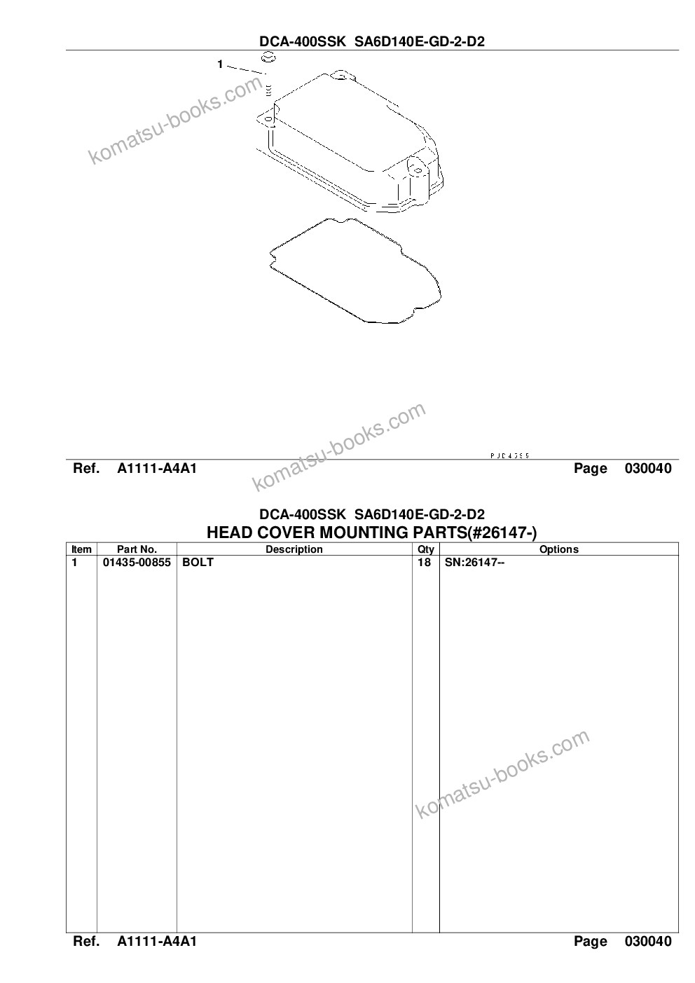 Komatsu dca-400ssk sa6d140e-2-d2 Parts catalog cover Page 8
