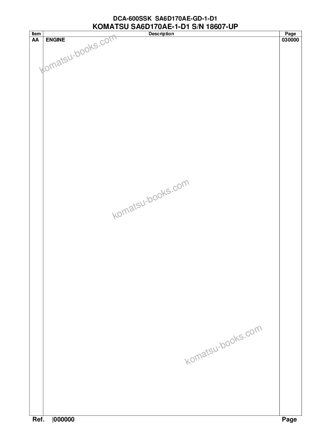 Komatsu dca-600ssk sa6d170ae-1-d1 Parts catalog cover Komatsu dca-600ssk sa6d170ae-1-d1 Parts catalog cover