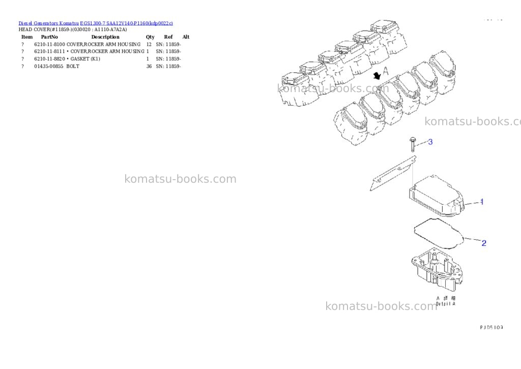 Komatsu EGS1300-7 SAA12V140-P1160 Parts catalog cover Komatsu EGS1300-7 SAA12V140-P1160 Parts catalog cover