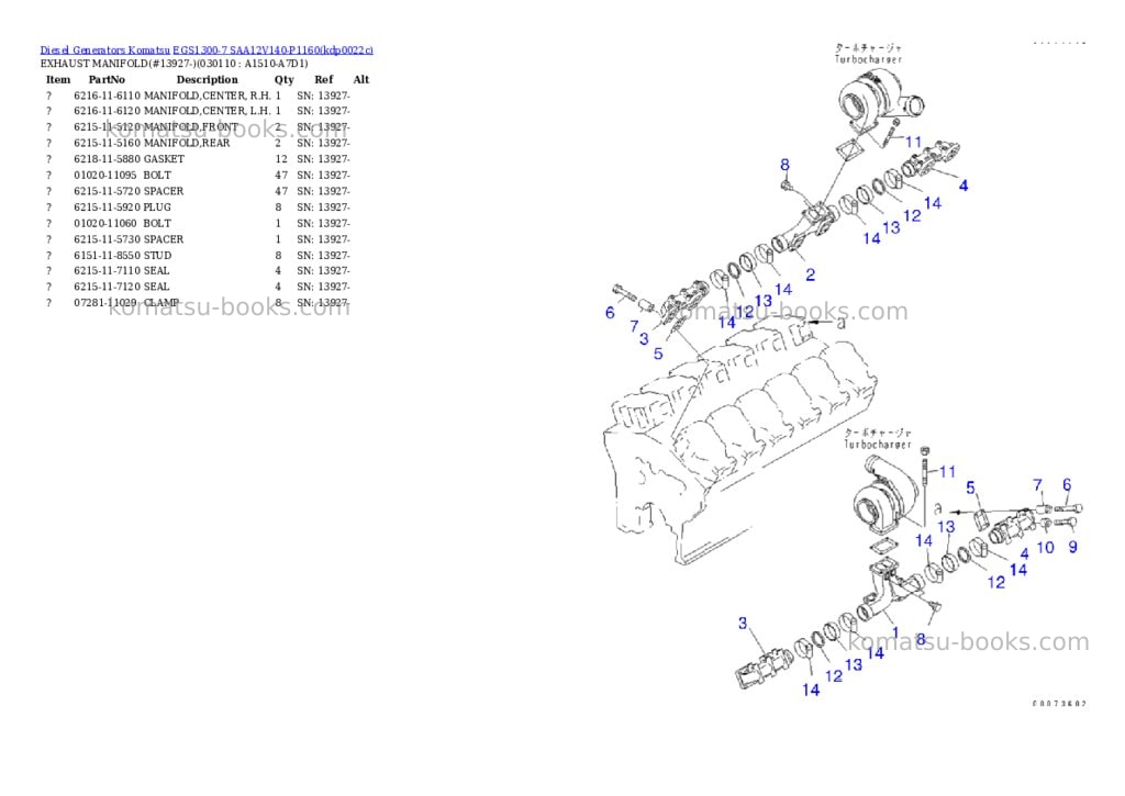 Komatsu EGS1300-7 SAA12V140-P1160 Parts catalog cover Page 10 Komatsu EGS1300-7 SAA12V140-P1160 Parts catalog cover Page 10