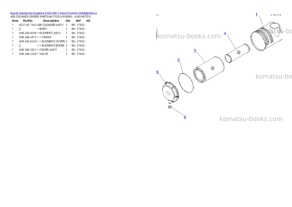 Komatsu EGS1300-7 SAA12V140-P1160 Parts catalog cover Page 8 Komatsu EGS1300-7 SAA12V140-P1160 Parts catalog cover Page 8