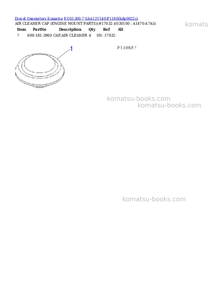 Komatsu EGS1300-7 SAA12V140-P1160 Parts catalog cover Page 9 Komatsu EGS1300-7 SAA12V140-P1160 Parts catalog cover Page 9