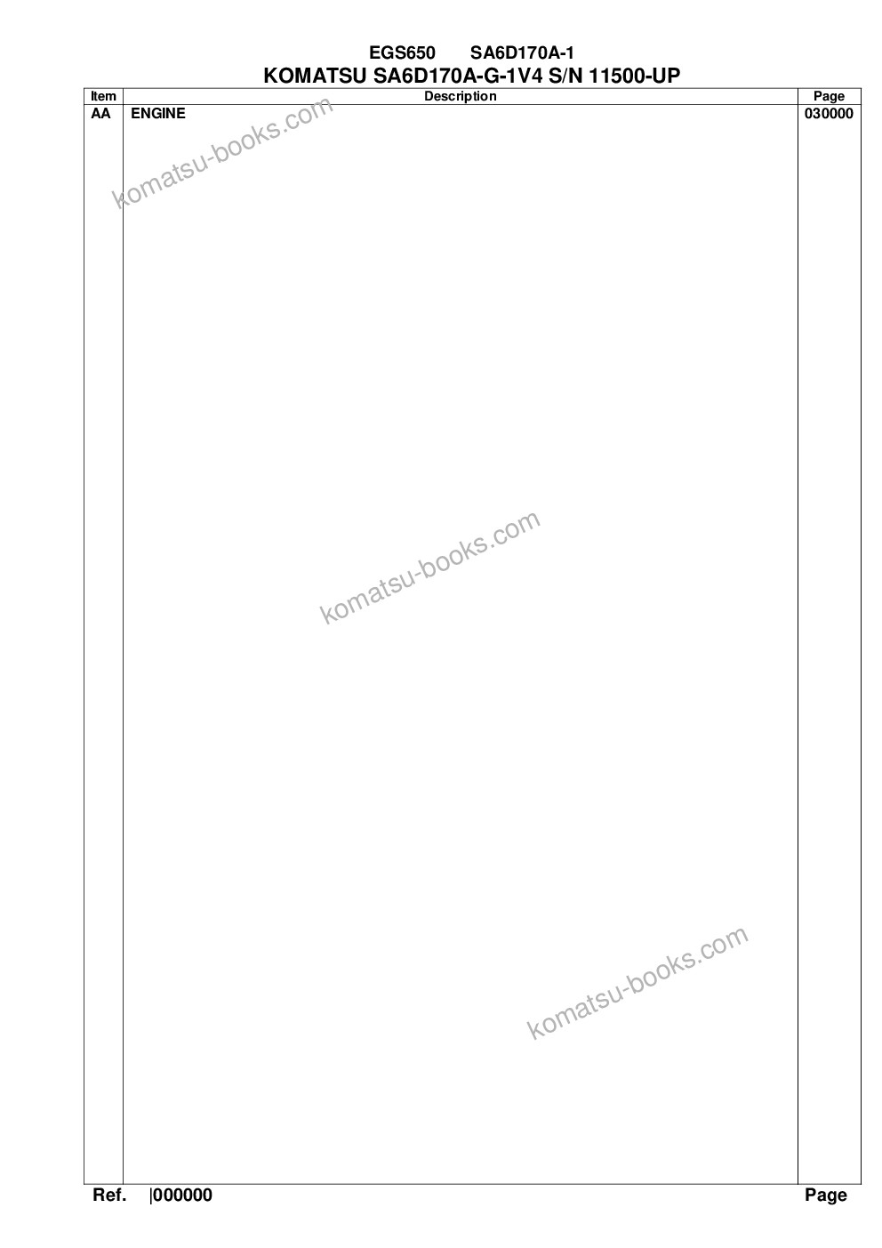 Komatsu egs650 sa6d170a-1 Parts catalog cover Komatsu egs650 sa6d170a-1 Parts catalog cover
