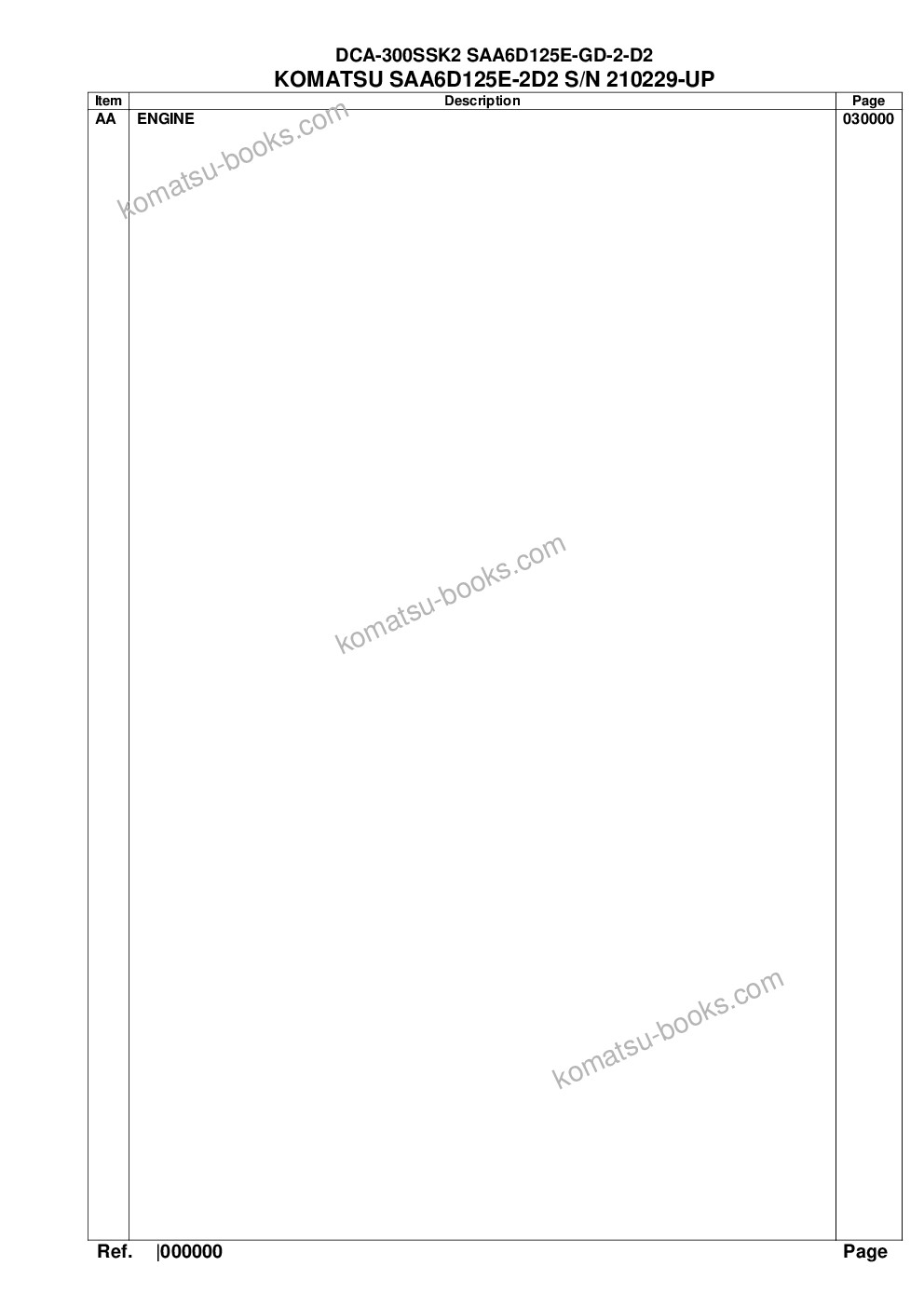 Komatsu dca-300ssk2 saa6d125e-2-d2 Parts catalog cover