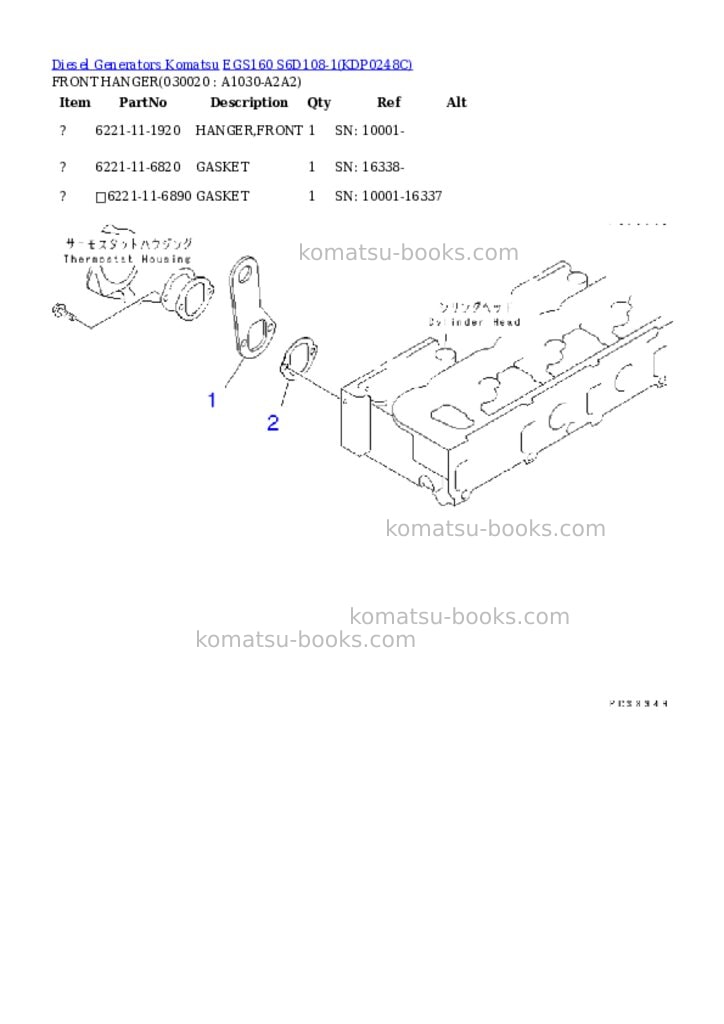 Komatsu egs160 s6d108-1 Parts catalog cover