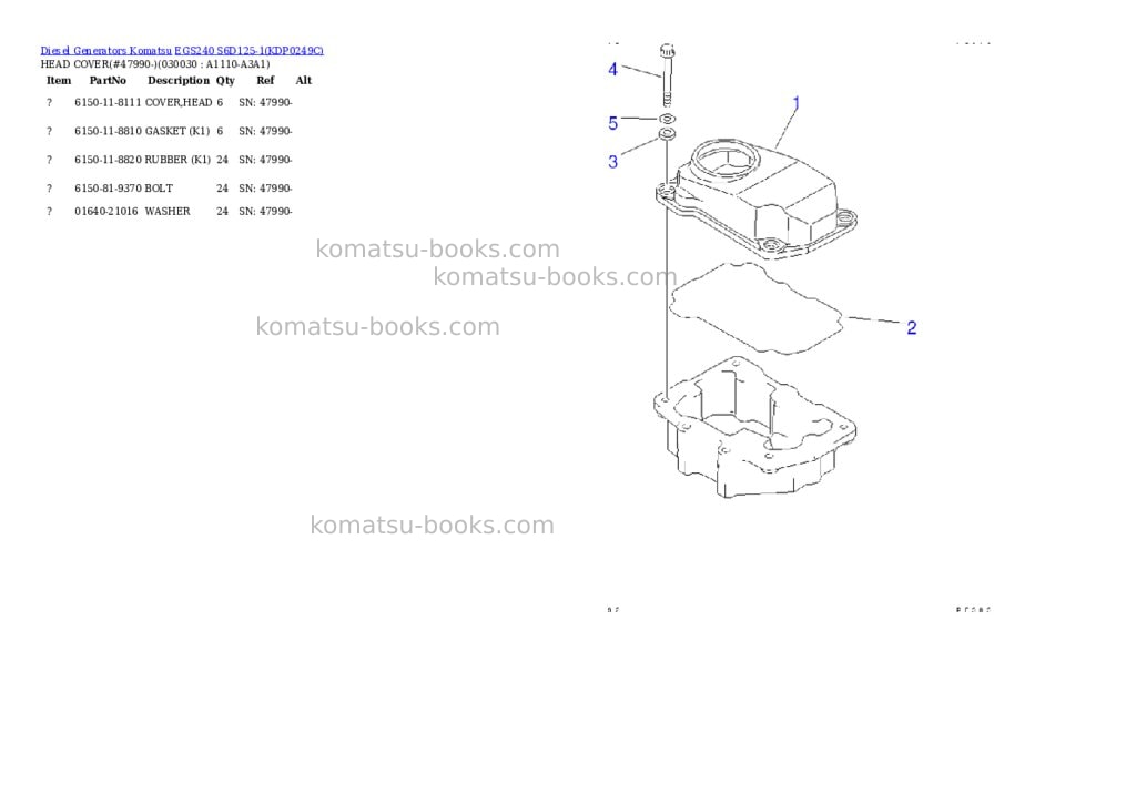 Komatsu egs240 s6d125-1 Parts catalog cover Page 2
