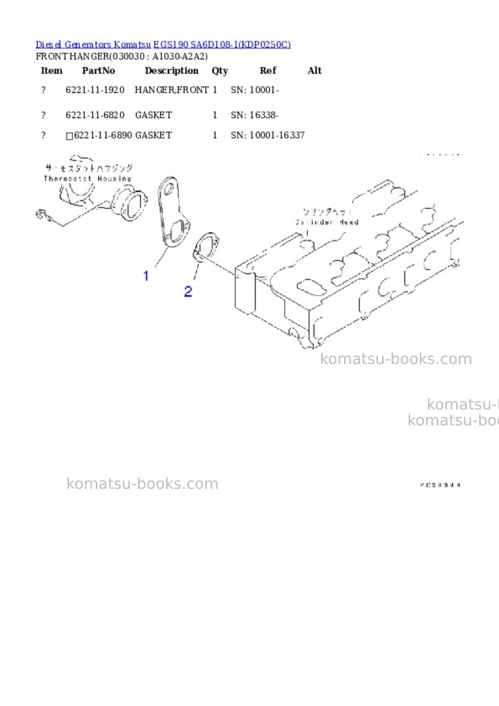 Komatsu egs190 sa6d108-1 Parts catalog cover Page 2