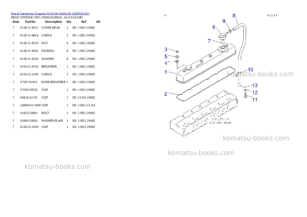 Komatsu egs190 sa6d108-1 Parts catalog cover Page 4