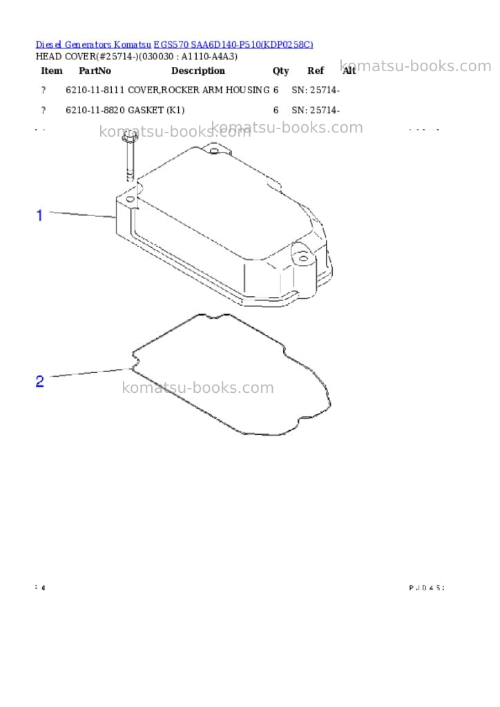 Komatsu egs570 saa6d140-p510 Parts catalog cover Page 2 Komatsu egs570 saa6d140-p510 Parts catalog cover Page 2
