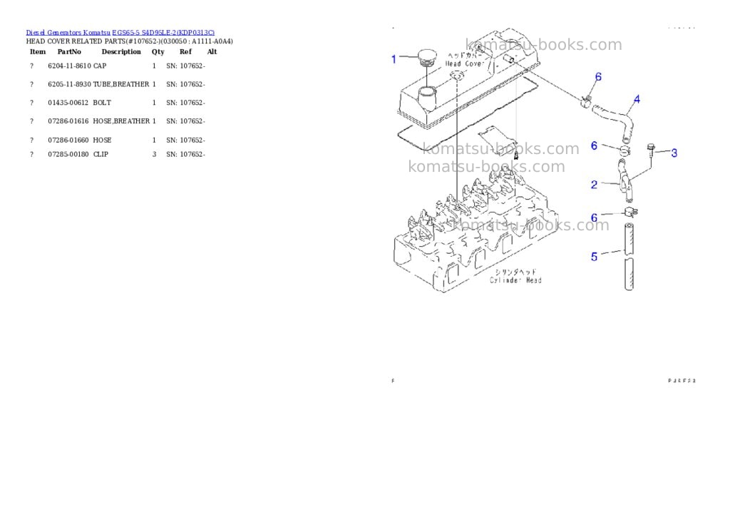 Komatsu egs65-5 s4d95le-2 Parts catalog cover Page 4