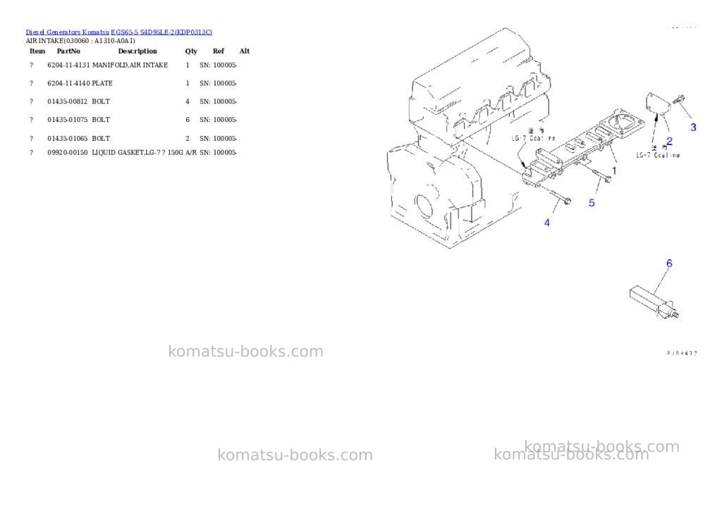 Komatsu egs65-5 s4d95le-2 Parts catalog cover Page 5