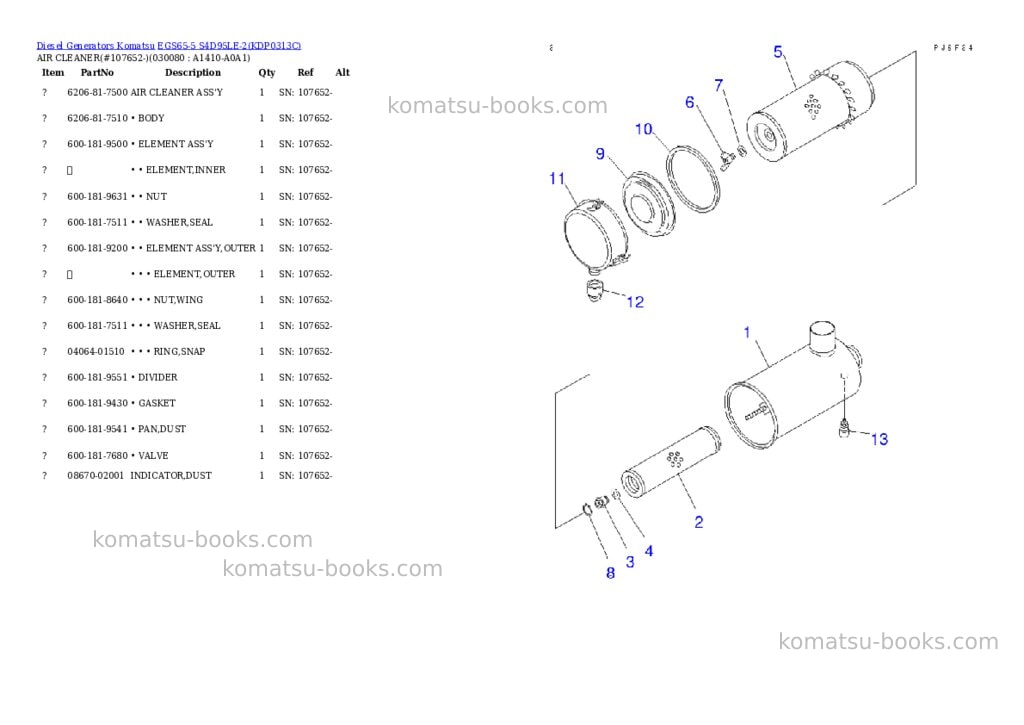 Komatsu egs65-5 s4d95le-2 Parts catalog cover Page 7