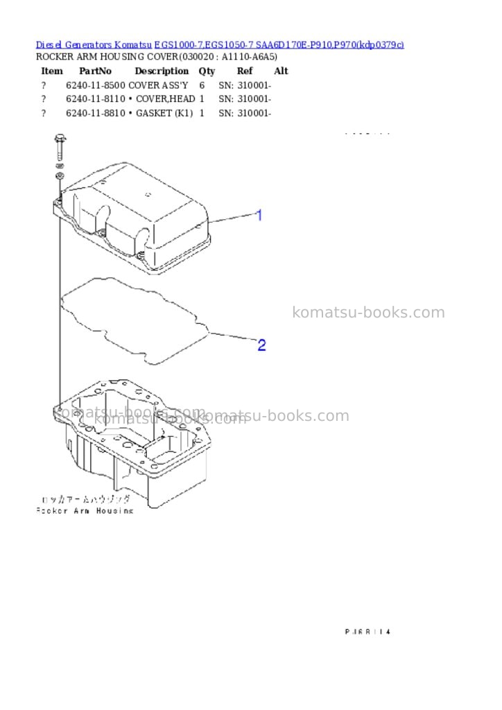 Komatsu egs1000-7,egs1050-7 saa6d170e-p910,p970 Parts catalog cover Komatsu egs1000-7,egs1050-7 saa6d170e-p910,p970 Parts catalog cover