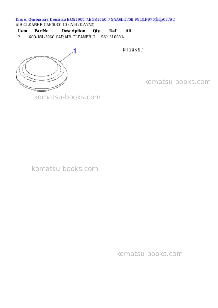 Komatsu egs1000-7,egs1050-7 saa6d170e-p910,p970 Parts catalog cover Page 10 Komatsu egs1000-7,egs1050-7 saa6d170e-p910,p970 Parts catalog cover Page 10