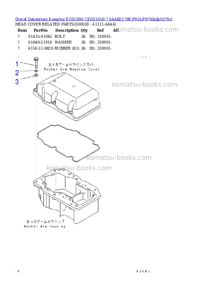 Komatsu egs1000-7,egs1050-7 saa6d170e-p910,p970 Parts catalog cover Page 2 Komatsu egs1000-7,egs1050-7 saa6d170e-p910,p970 Parts catalog cover Page 2