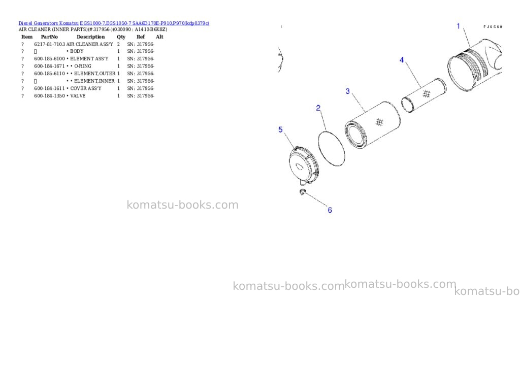 Komatsu egs1000-7,egs1050-7 saa6d170e-p910,p970 Parts catalog cover Page 8 Komatsu egs1000-7,egs1050-7 saa6d170e-p910,p970 Parts catalog cover Page 8