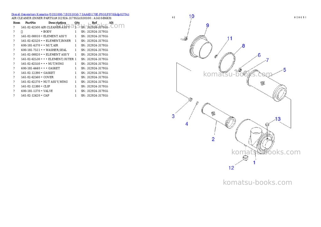 Komatsu egs1000-7,egs1050-7 saa6d170e-p910,p970 Parts catalog cover Page 9 Komatsu egs1000-7,egs1050-7 saa6d170e-p910,p970 Parts catalog cover Page 9