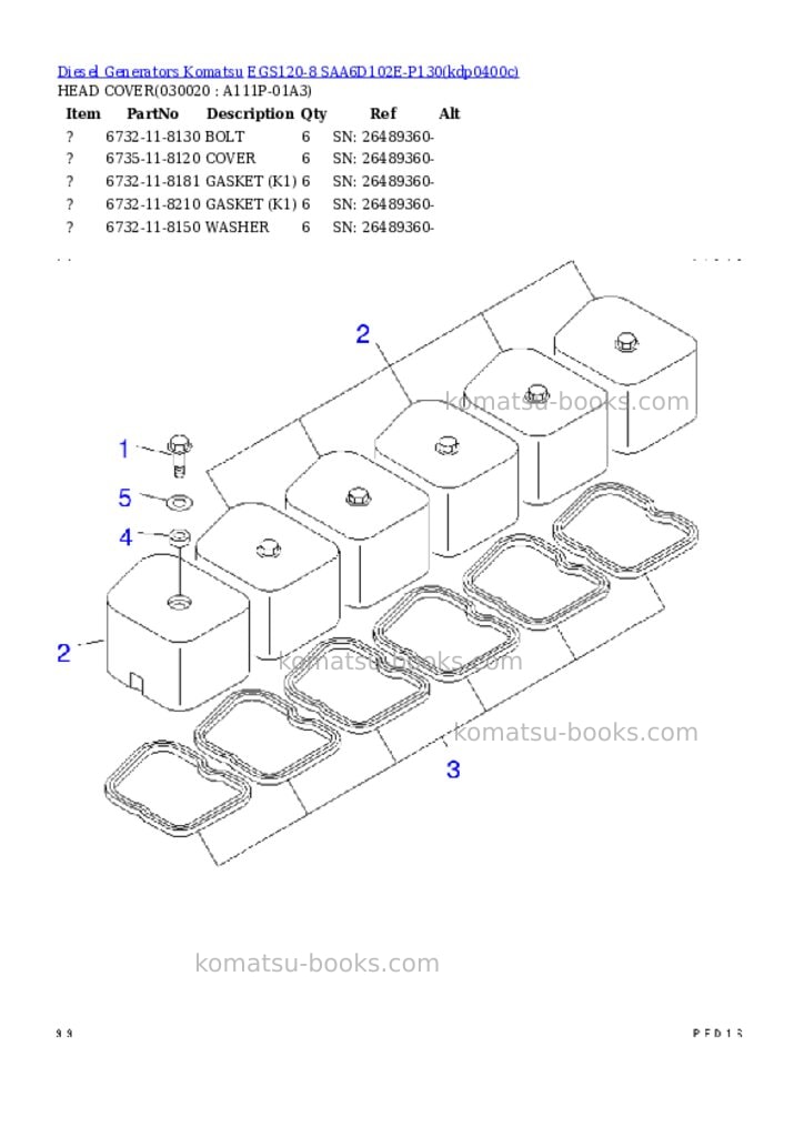 Komatsu egs120-8 saa6d102e-p130 Parts catalog cover Komatsu egs120-8 saa6d102e-p130 Parts catalog cover
