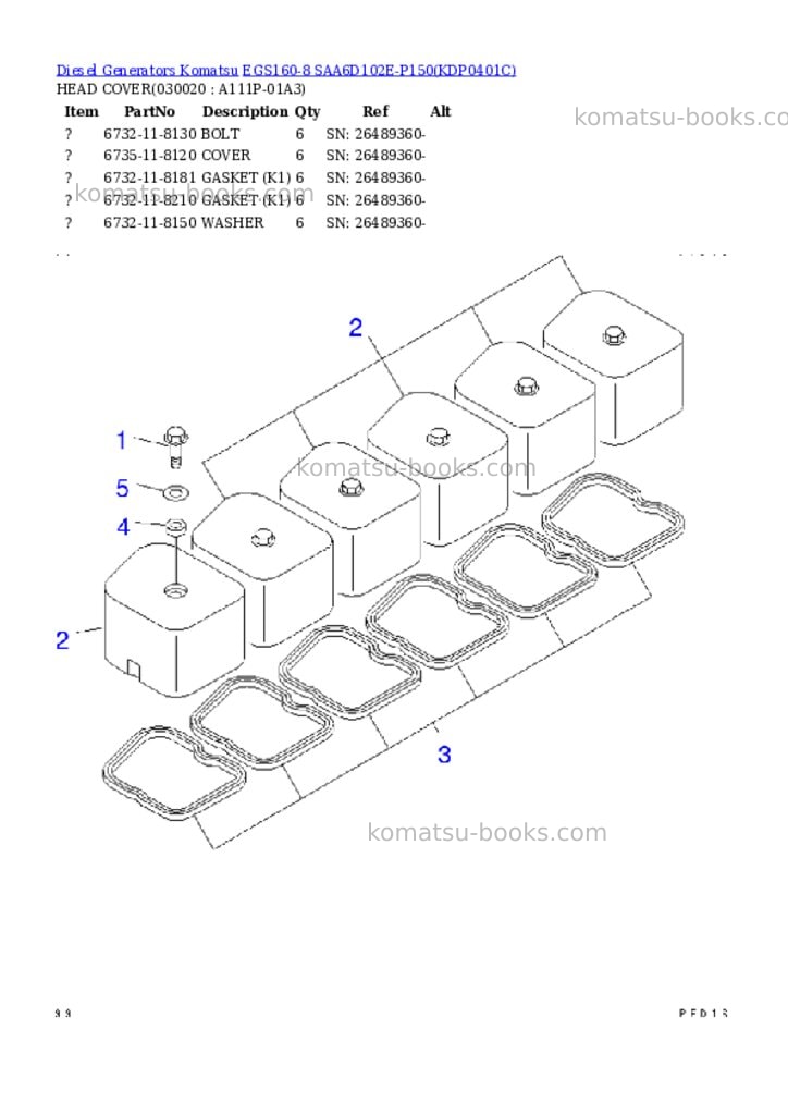 Komatsu egs160-8 saa6d102e-p150 Parts catalog cover Komatsu egs160-8 saa6d102e-p150 Parts catalog cover