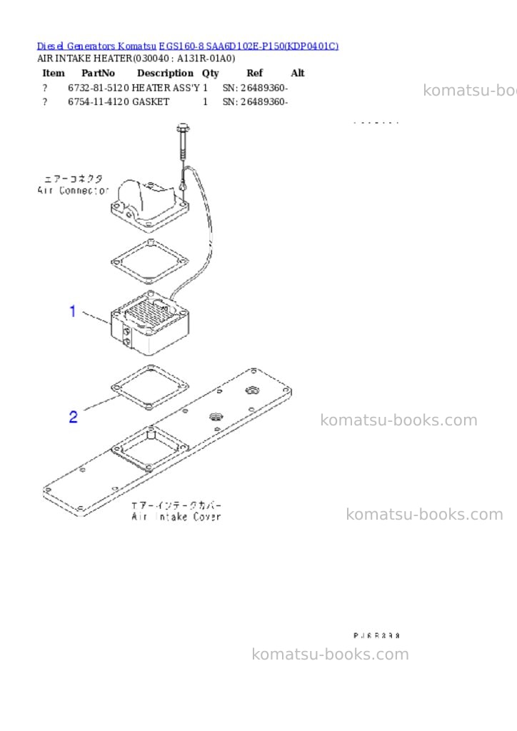 Komatsu egs160-8 saa6d102e-p150 Parts catalog cover Page 3 Komatsu egs160-8 saa6d102e-p150 Parts catalog cover Page 3