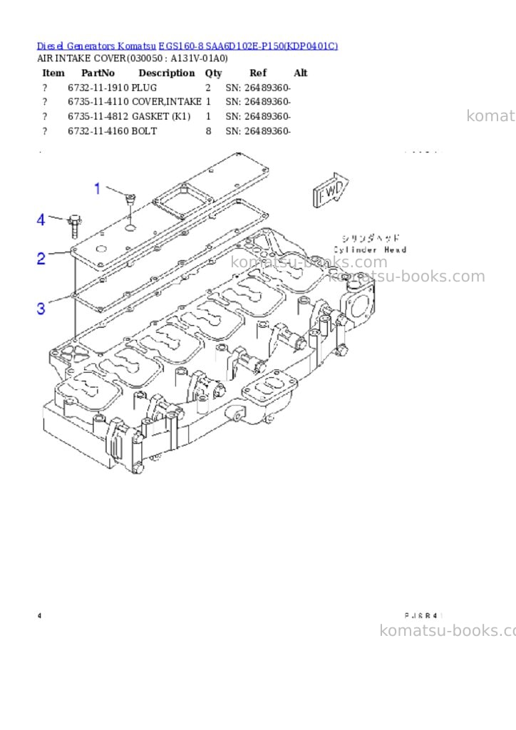 Komatsu egs160-8 saa6d102e-p150 Parts catalog cover Page 4 Komatsu egs160-8 saa6d102e-p150 Parts catalog cover Page 4