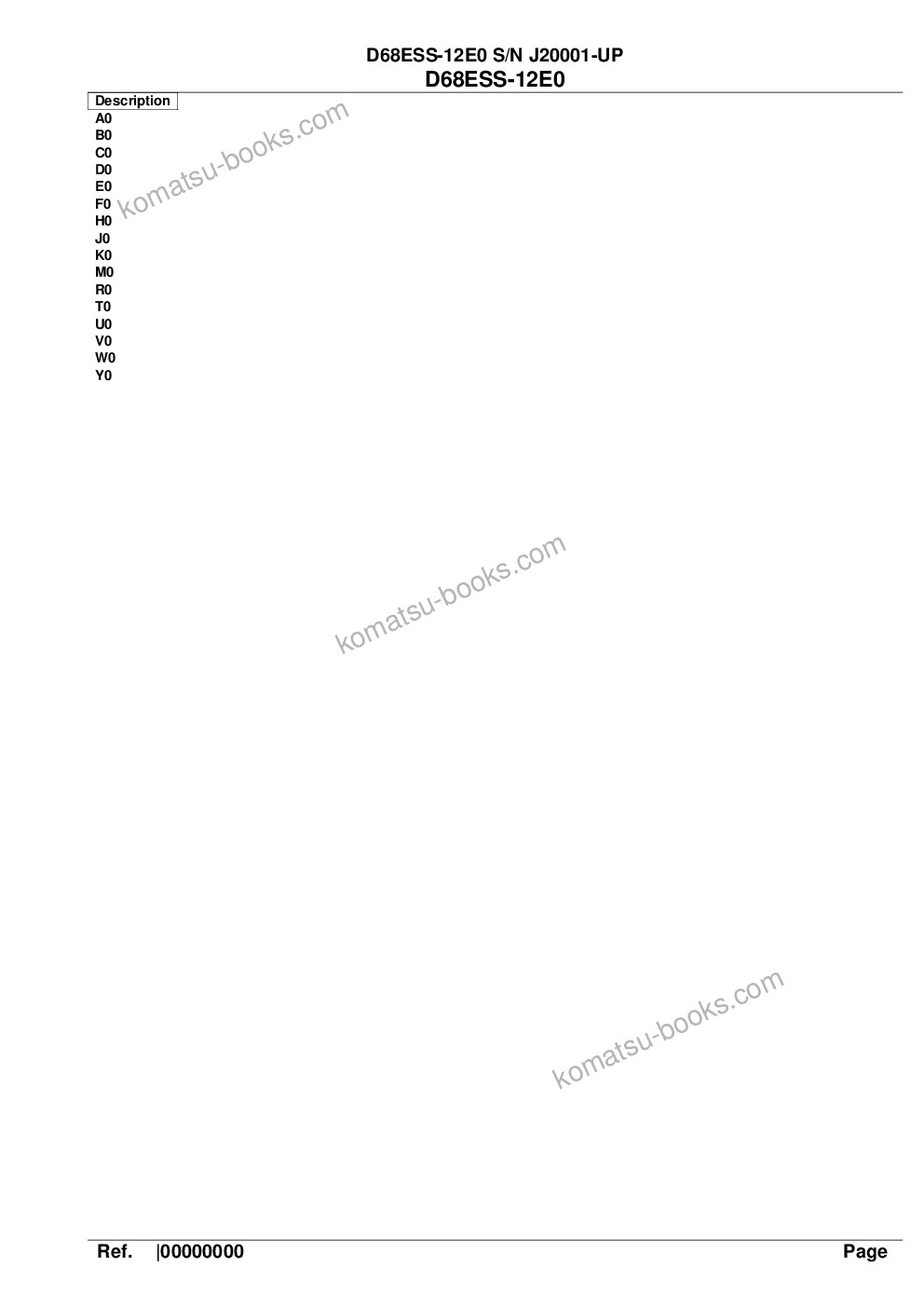 Komatsu d68ess-12e0 s/n j20001-up Parts catalog cover Komatsu d68ess-12e0 s/n j20001-up Parts catalog cover