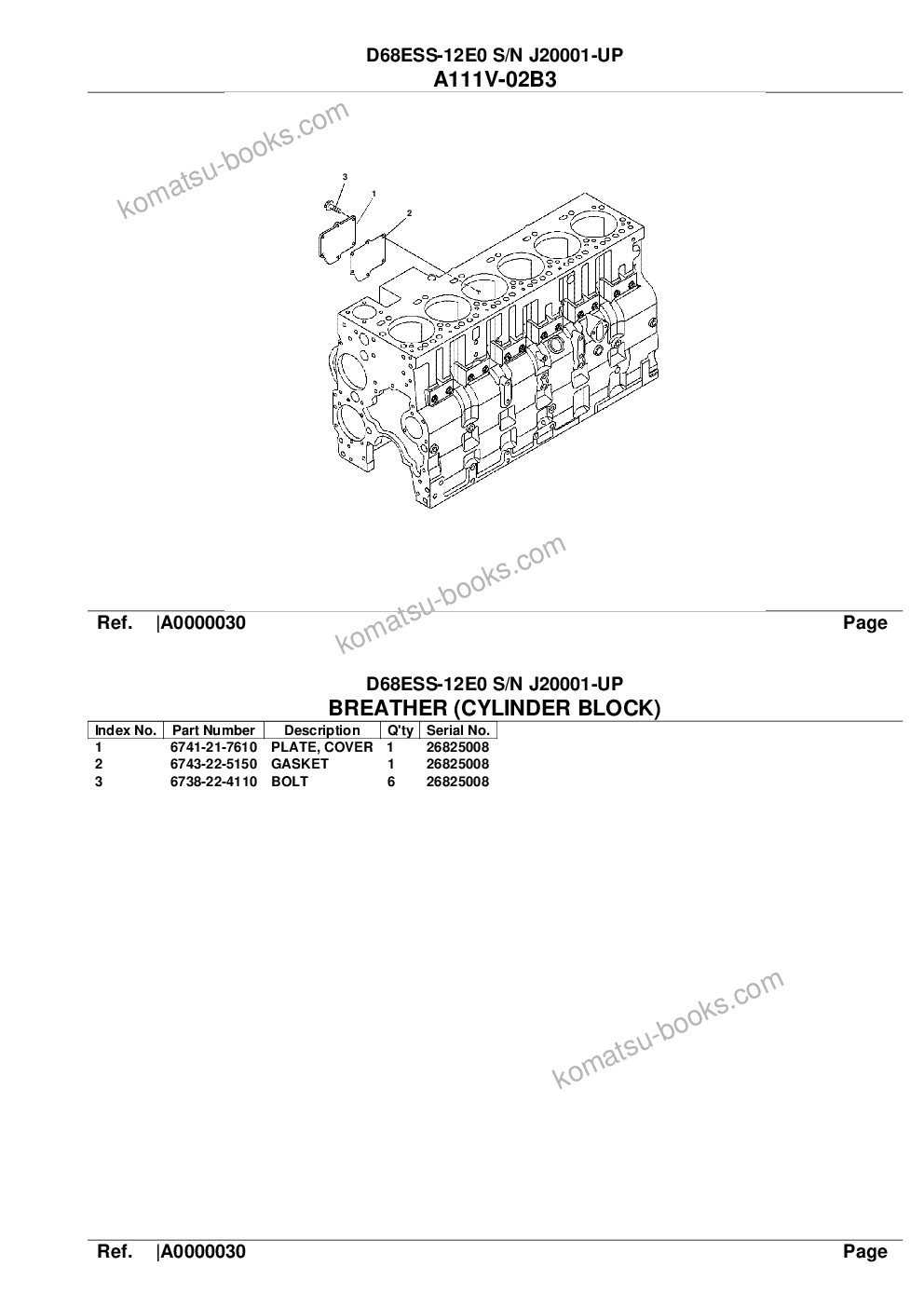 Komatsu d68ess-12e0 s/n j20001-up Parts catalog cover Page 6 Komatsu d68ess-12e0 s/n j20001-up Parts catalog cover Page 6