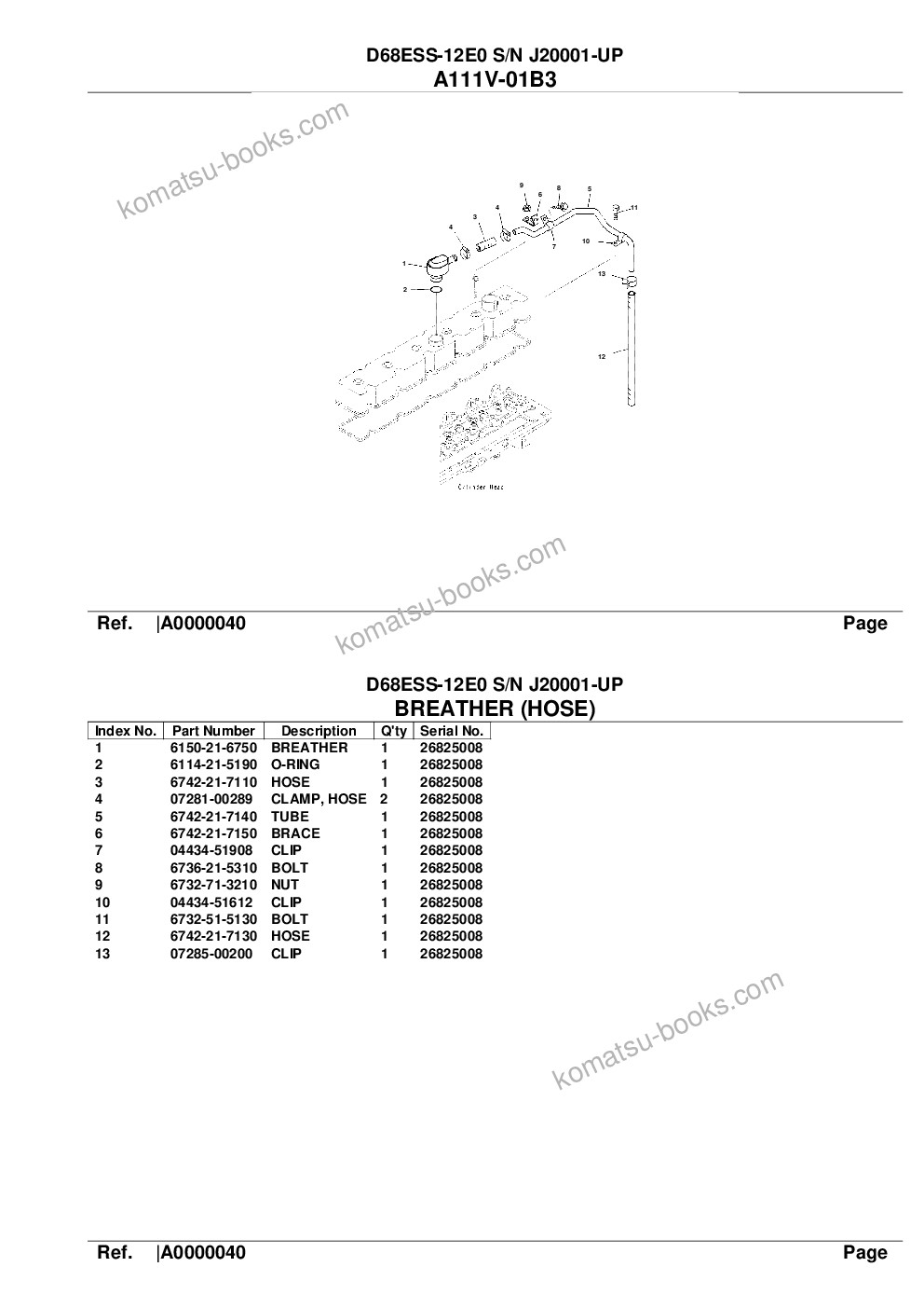 Komatsu d68ess-12e0 s/n j20001-up Parts catalog cover Page 7 Komatsu d68ess-12e0 s/n j20001-up Parts catalog cover Page 7