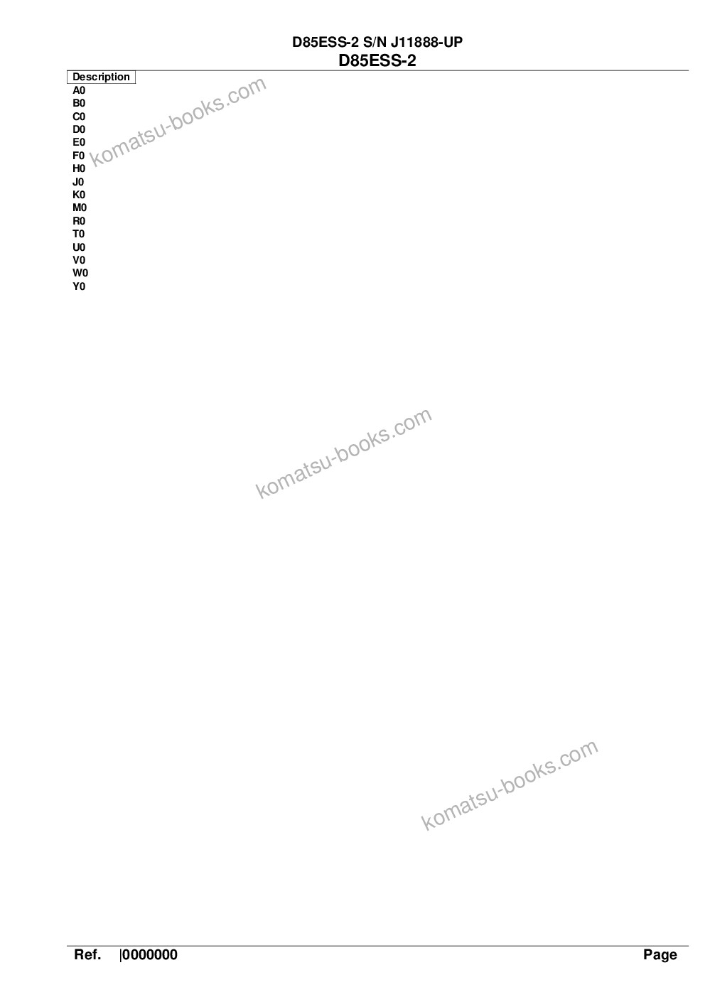 Komatsu D85ESS-2 S/N J11888-UP Parts catalog cover