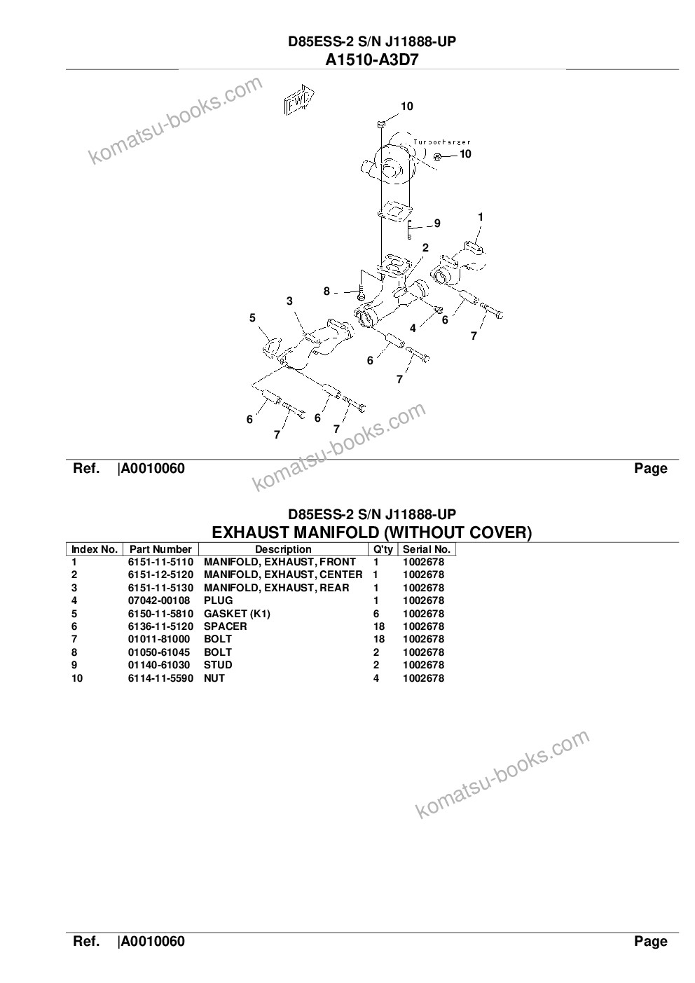 Komatsu D85ESS-2 S/N J11888-UP Parts catalog cover Page 10