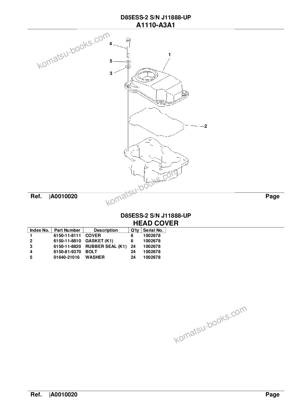 Komatsu D85ESS-2 S/N J11888-UP Parts catalog cover Page 5