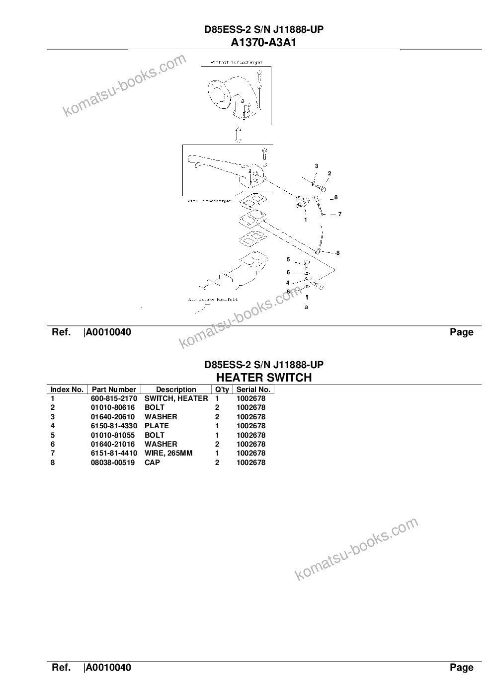 Komatsu D85ESS-2 S/N J11888-UP Parts catalog cover Page 7