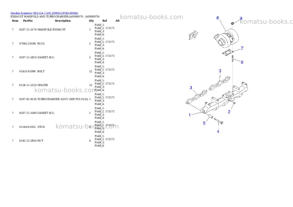 Komatsu GD511A-1 S/N J20903-UP Parts catalog cover Page 6