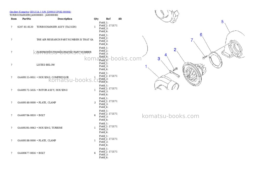 Komatsu GD511A-1 S/N J20903-UP Parts catalog cover Page 7