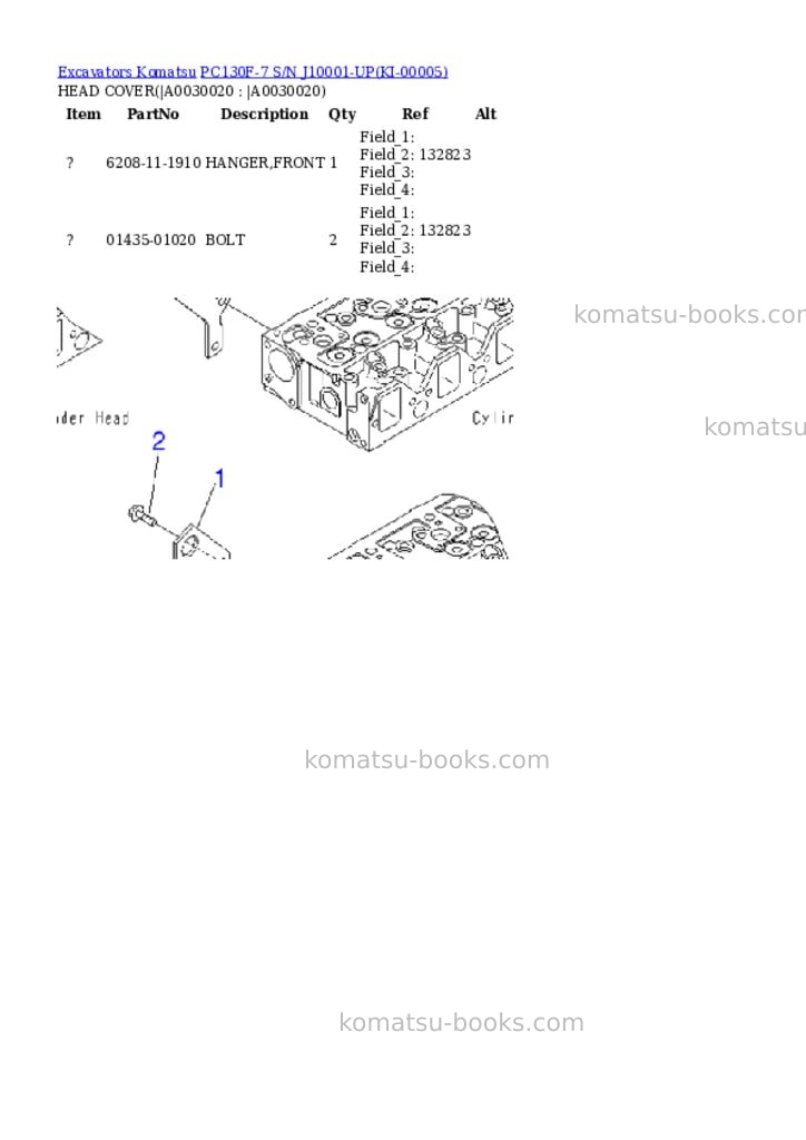Komatsu pc130f-7 s/n j10001-up Parts catalog cover