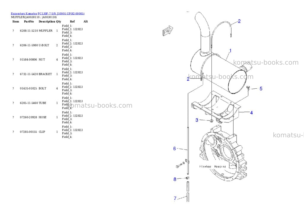 Komatsu pc130f-7 s/n j10001-up Parts catalog cover Page 10