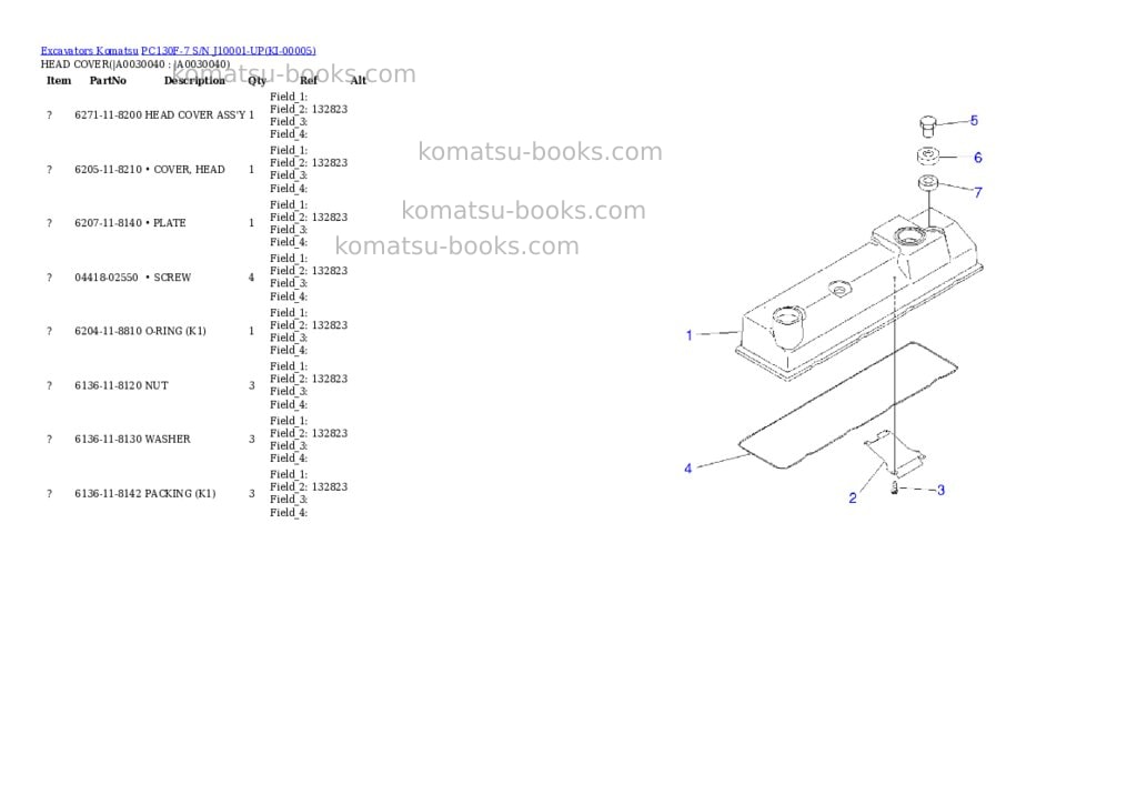 Komatsu pc130f-7 s/n j10001-up Parts catalog cover Page 3