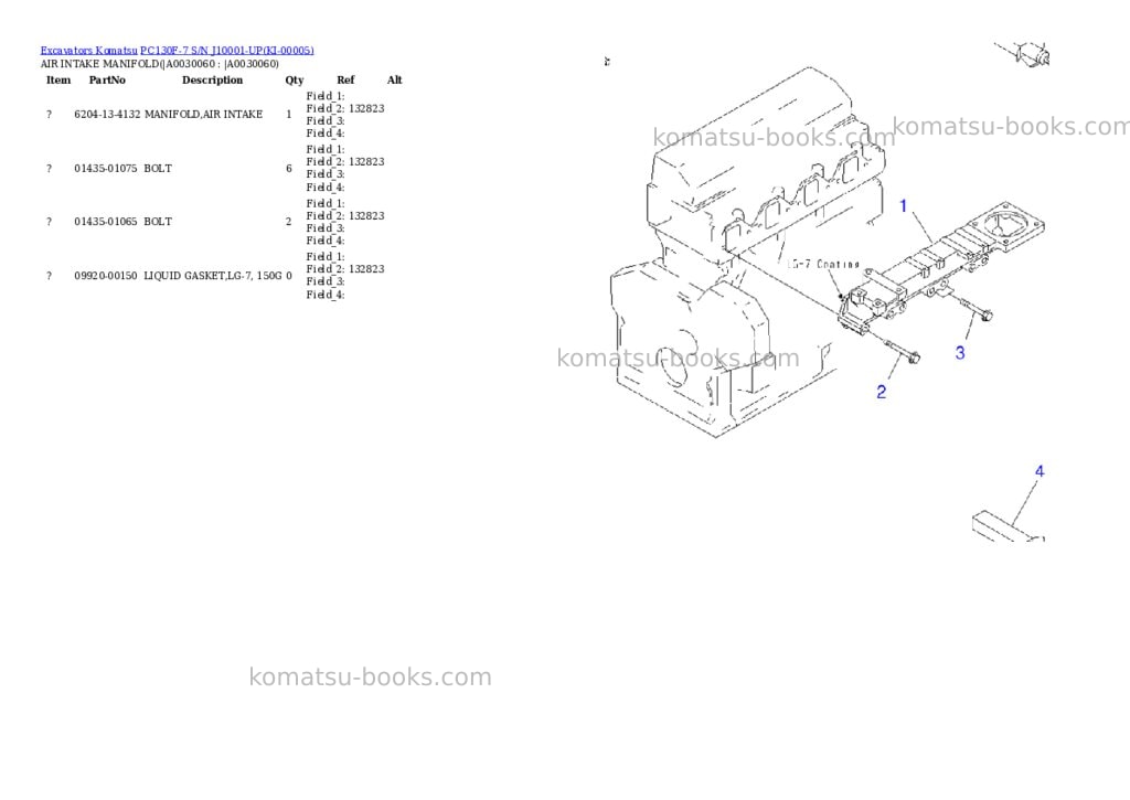 Komatsu pc130f-7 s/n j10001-up Parts catalog cover Page 5